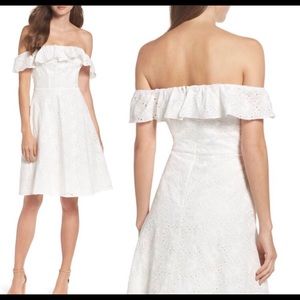 Vacay Resort Eyelet Floral Off the Shoulder Dress